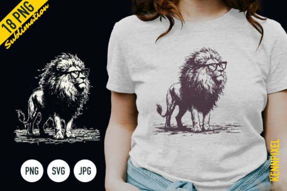 Download Lion Wearing Nerd Glasses Shirt SVG PNG - Png Collection